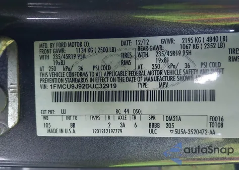 2013 Ford Escape Titanium from USA, damaged, VIN 1FMCU9J92DUC32919